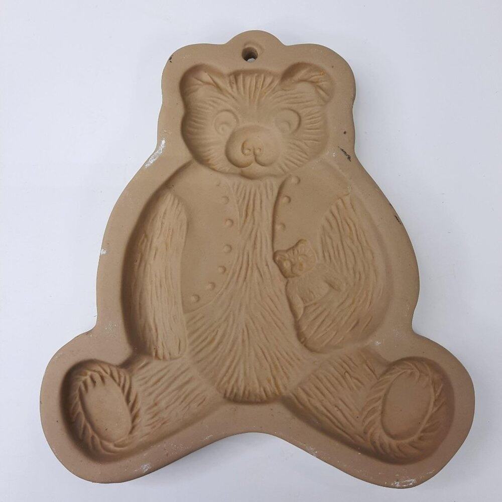 Vintage Stoneware Brown Bag Cookie Art Press Mold Bear 1984